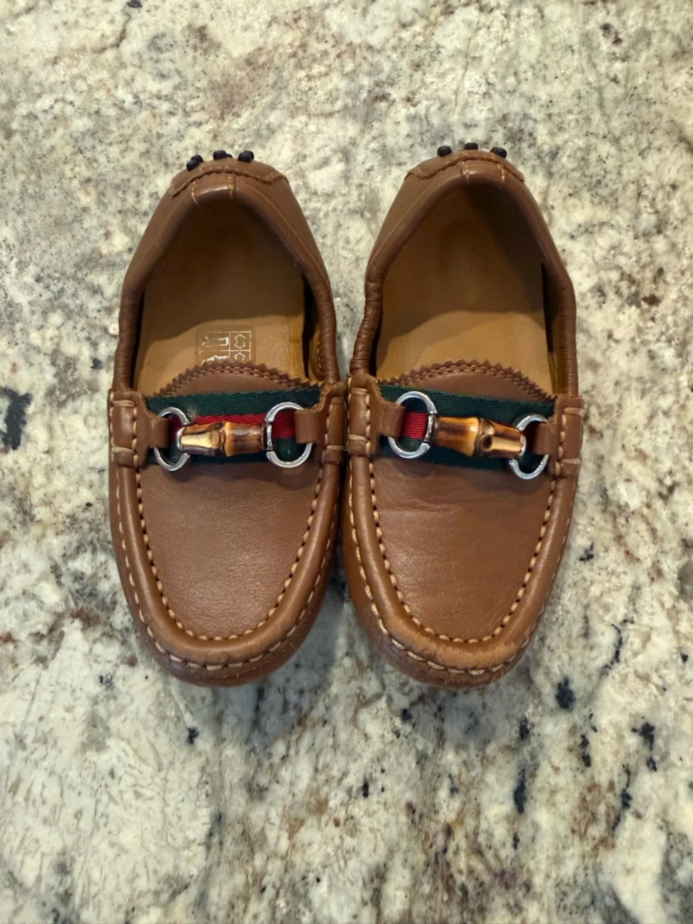 Gucci Brown Leather Kids Moccasins with Signature Web Accent